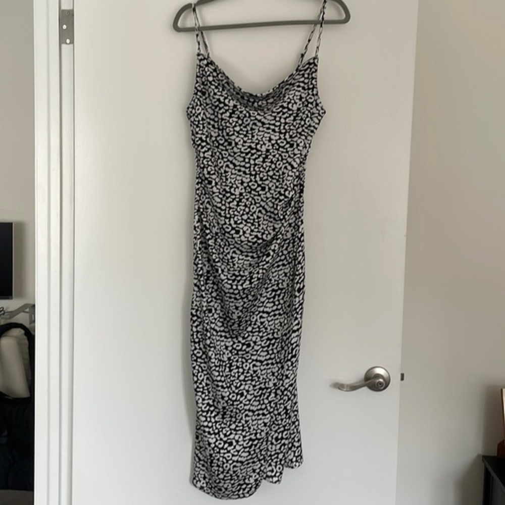 Black and White Cheetah Slip Cowlneck Dress